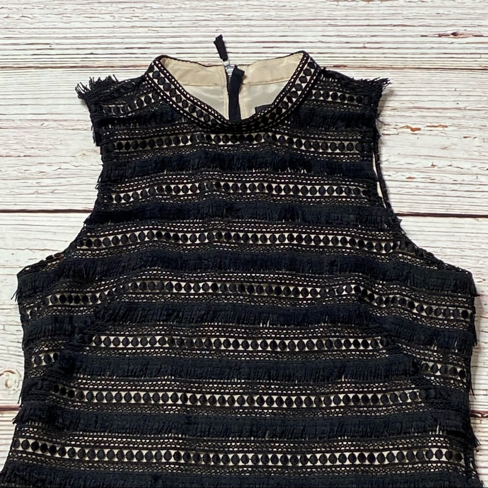J Crew Black Crochet Fringe Sleeveless Shift Dress Sz 2 - Picture 6 of 15